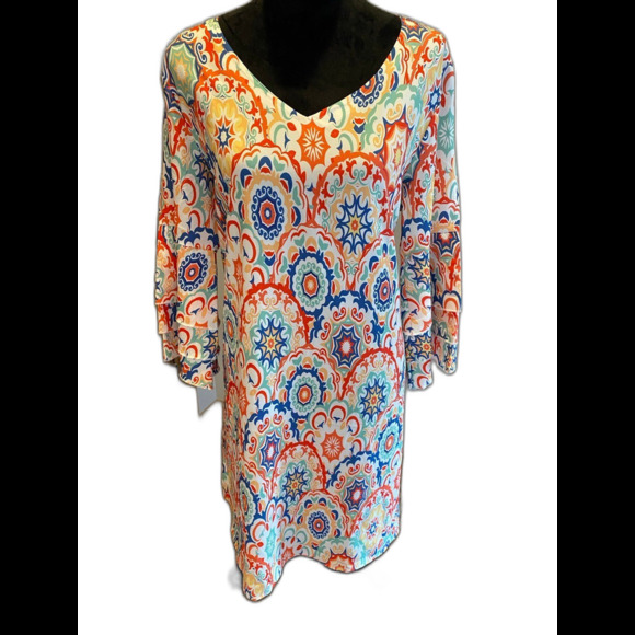Dress Womans Size Large Bright Boho Hippie 70’s NWT  Silky Feel Woodstock Retro - Picture 2 of 10